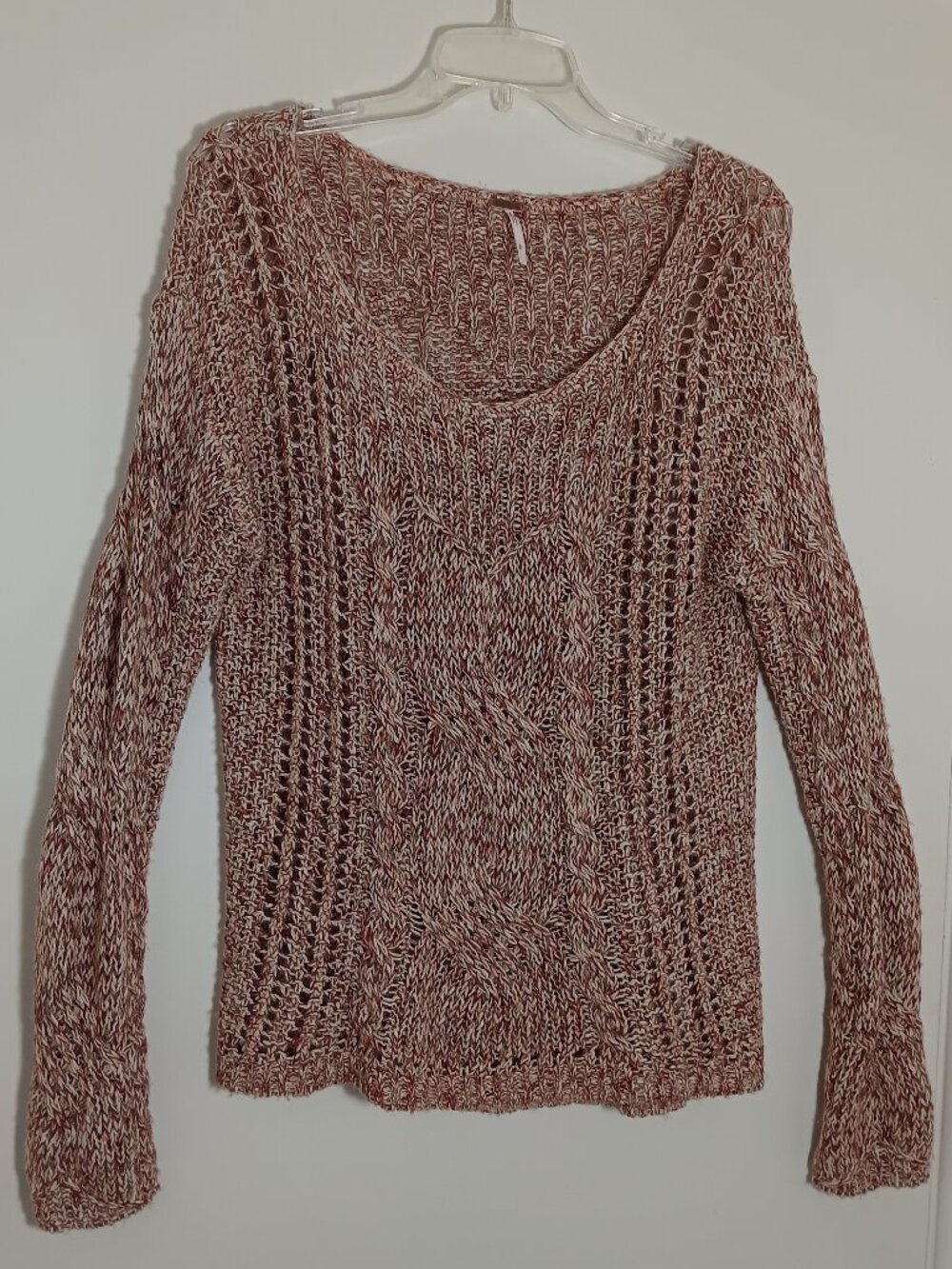Free people womens small cable knit sweater marled brown cream wool alpaca blend